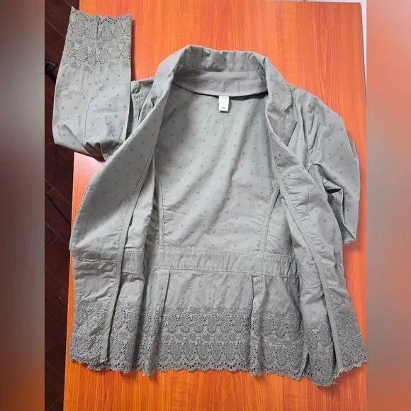 OLD NAVY VINTAGE 100% COTTON Y2K ARMY GREEN JACKET BLAZER W/EMBROIDERY sz S NEW - Picture 8 of 11